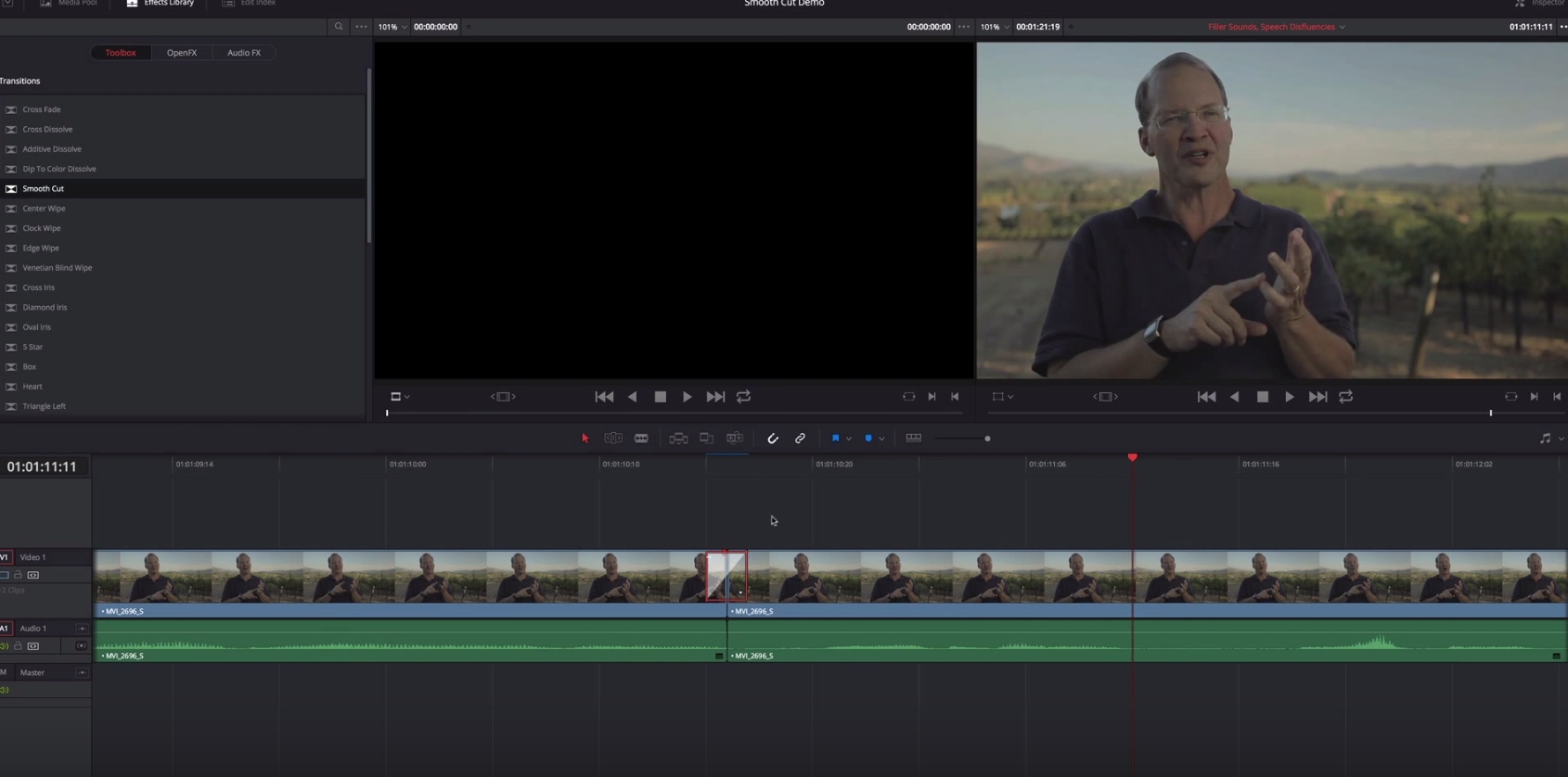 Smooth cut transitions in Resolve 12 10