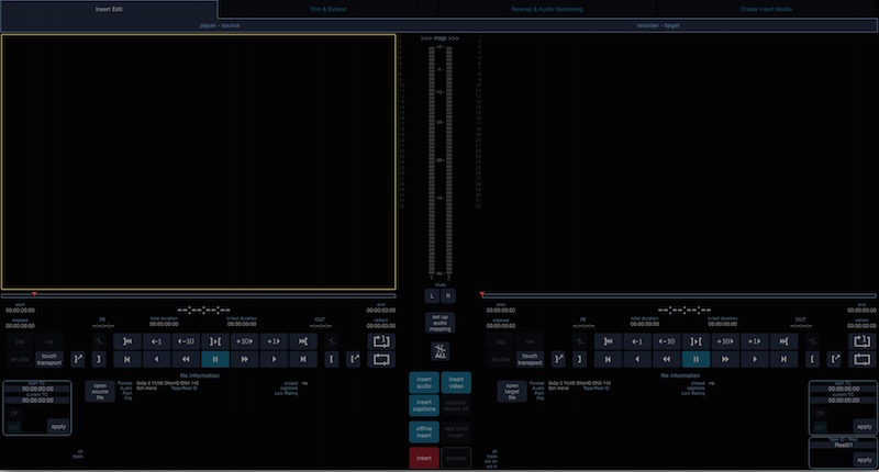 The cineXinsert interface looks like both an NLE and a tape based editing interface at the same time.