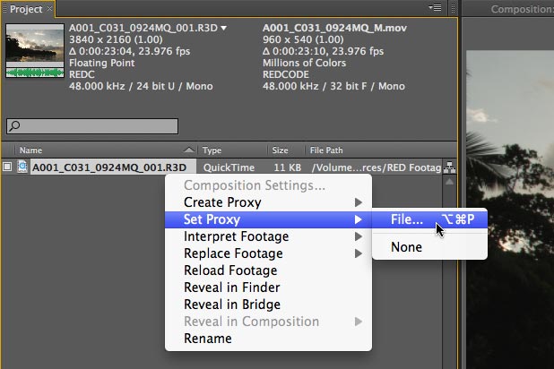 Using RED Footage Proxies in After Effects 11
