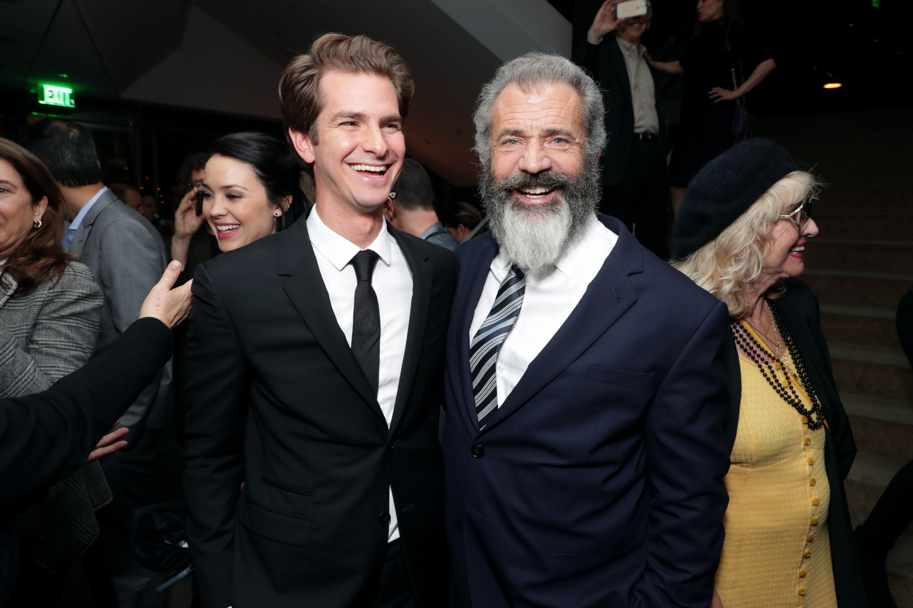 Andrew Garfield and Director Mel Gibson seen at Summit Entertainment, a Lionsgate Company, Los Angeles Special Screening of "Hacksaw Ridge" after party at The Academy’s Samuel Goldwyn Theater on Monday, Oct. 24, 2016, in Beverly Hills, Calif. (Photo by Eric Charbonneau/Invision for Lionsgate/AP Images)