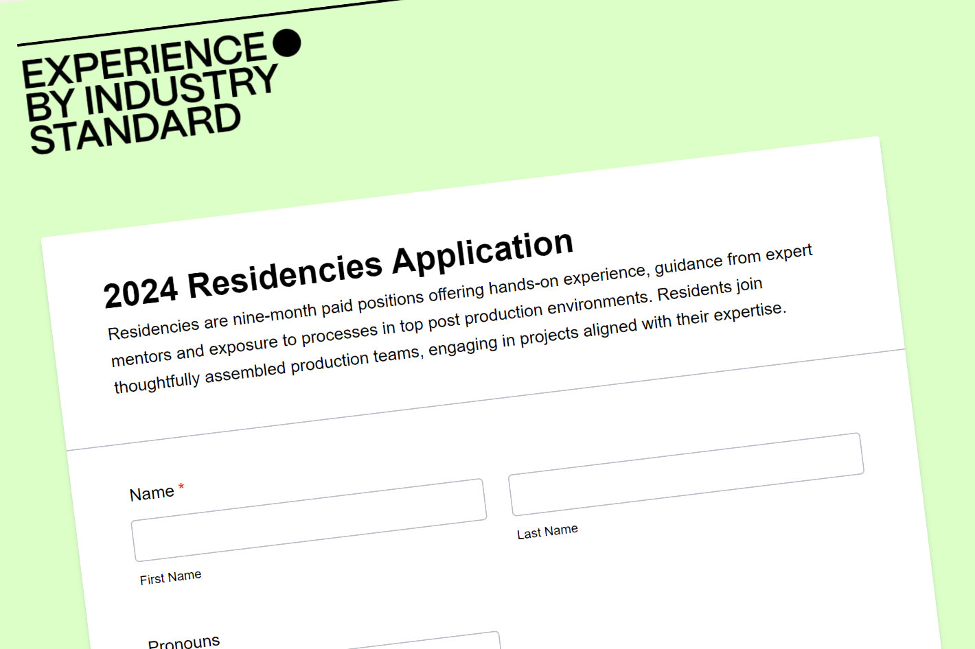 Industry Standard offers a nine-month paid residency
