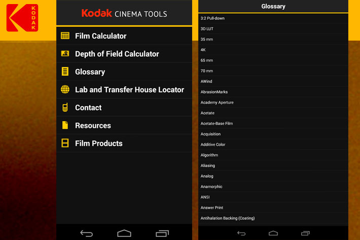 Kodak Cinema Tools, a film calculator for smartphones