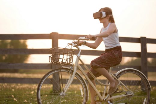 Great PR persuades world Pinocchio is real. 4 A woman on a bicycle wearing a virtual reality headset.