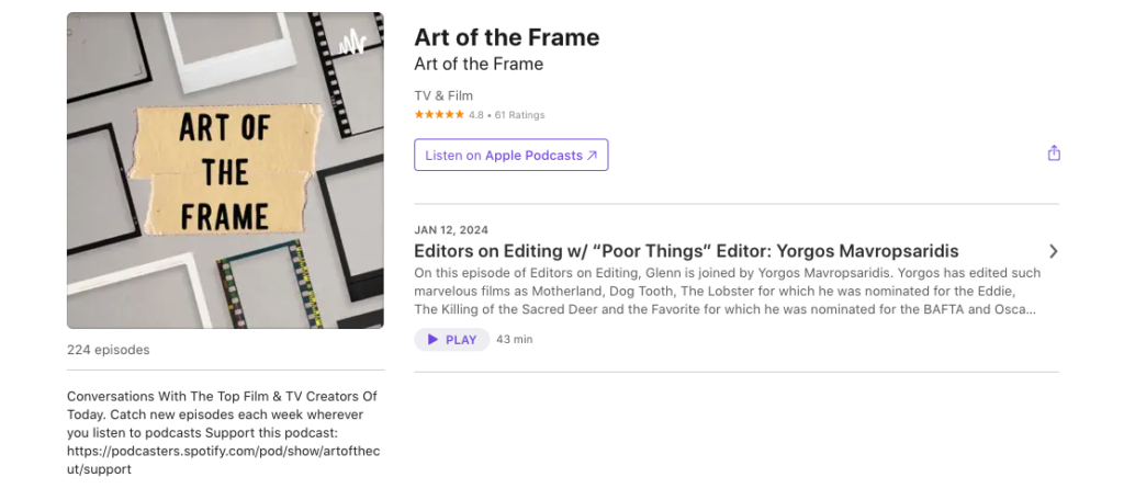 Art of the Frame Podcast: Editors on Editing with “Poor Things” Editor: Yorgos Mavropsaridis 1