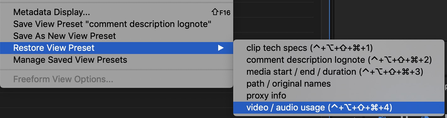 Adobe Premiere Pro view menu shortcuts