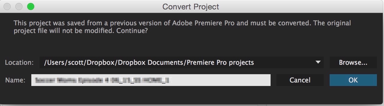 When updating a project from an older version Premiere will make you save a new version of the project.