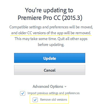 Pay special attention to this checkbox after you hit the update button as you want to keep old versions around.