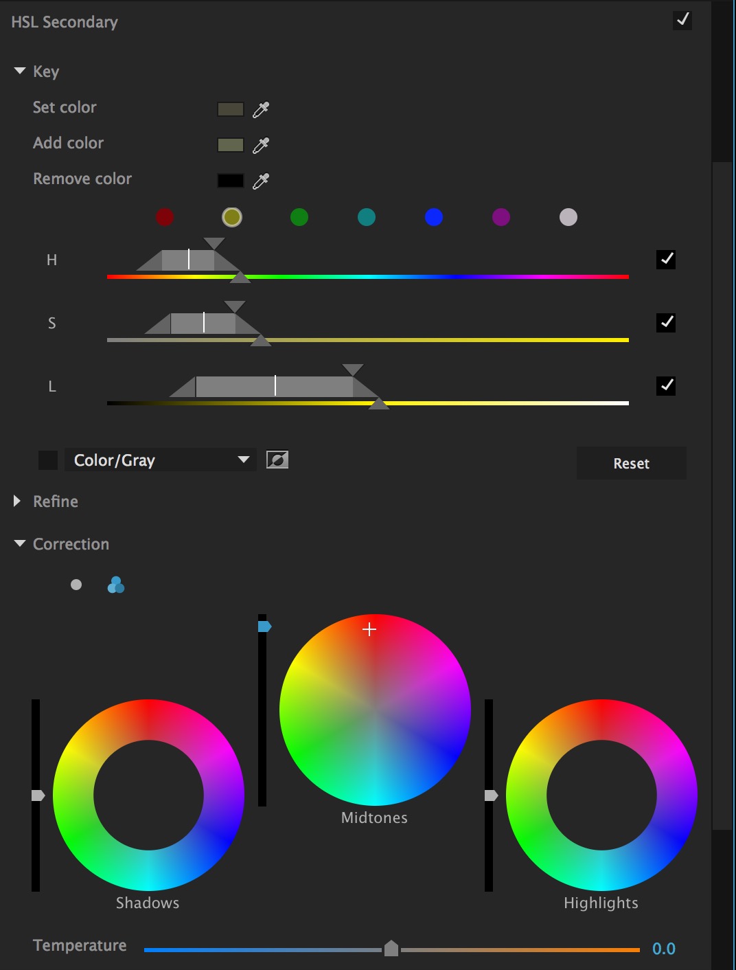 Secondary color correction is added with a number of familiar controls.