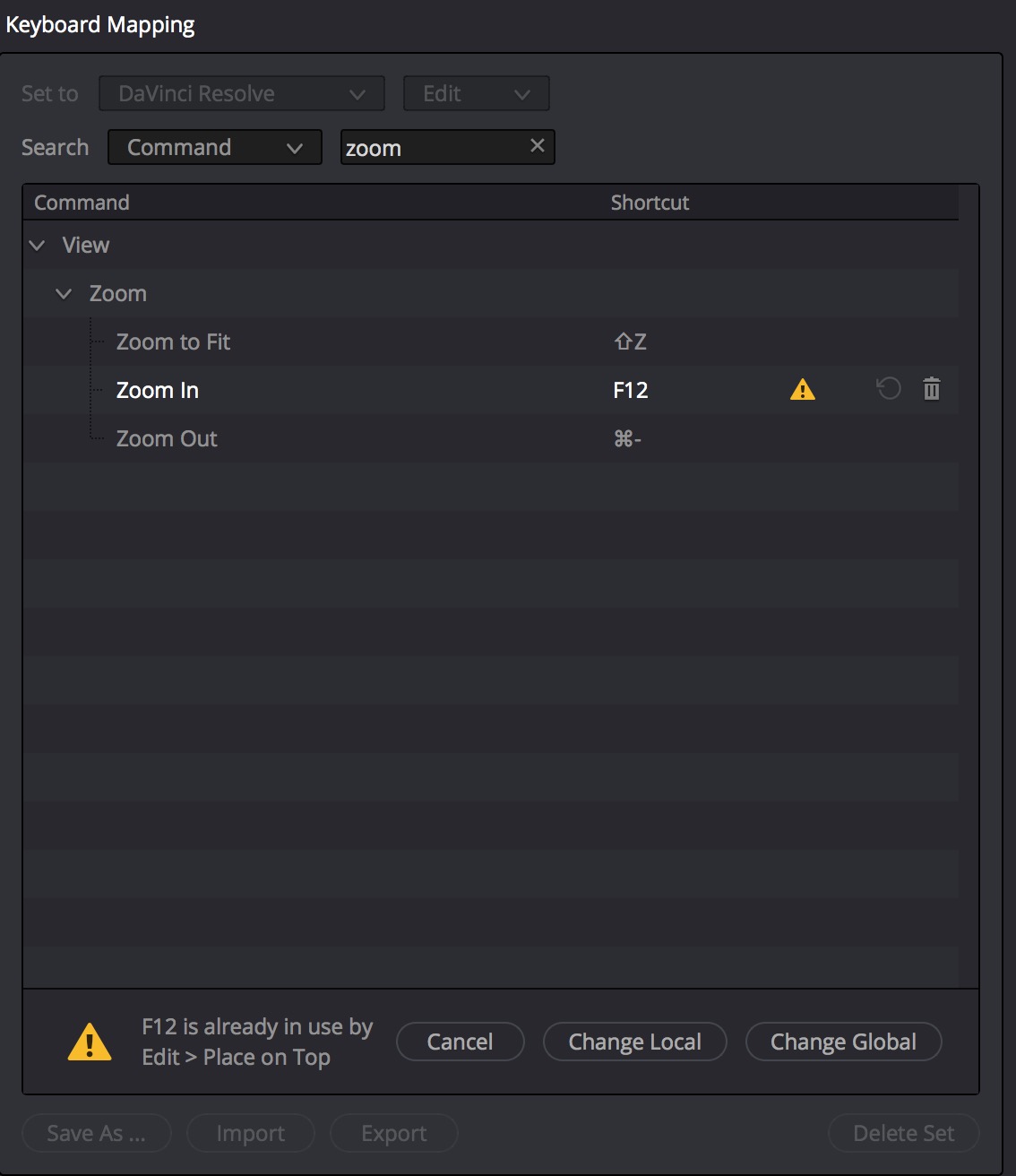 devinci resolve 15 keyboard mapping global local