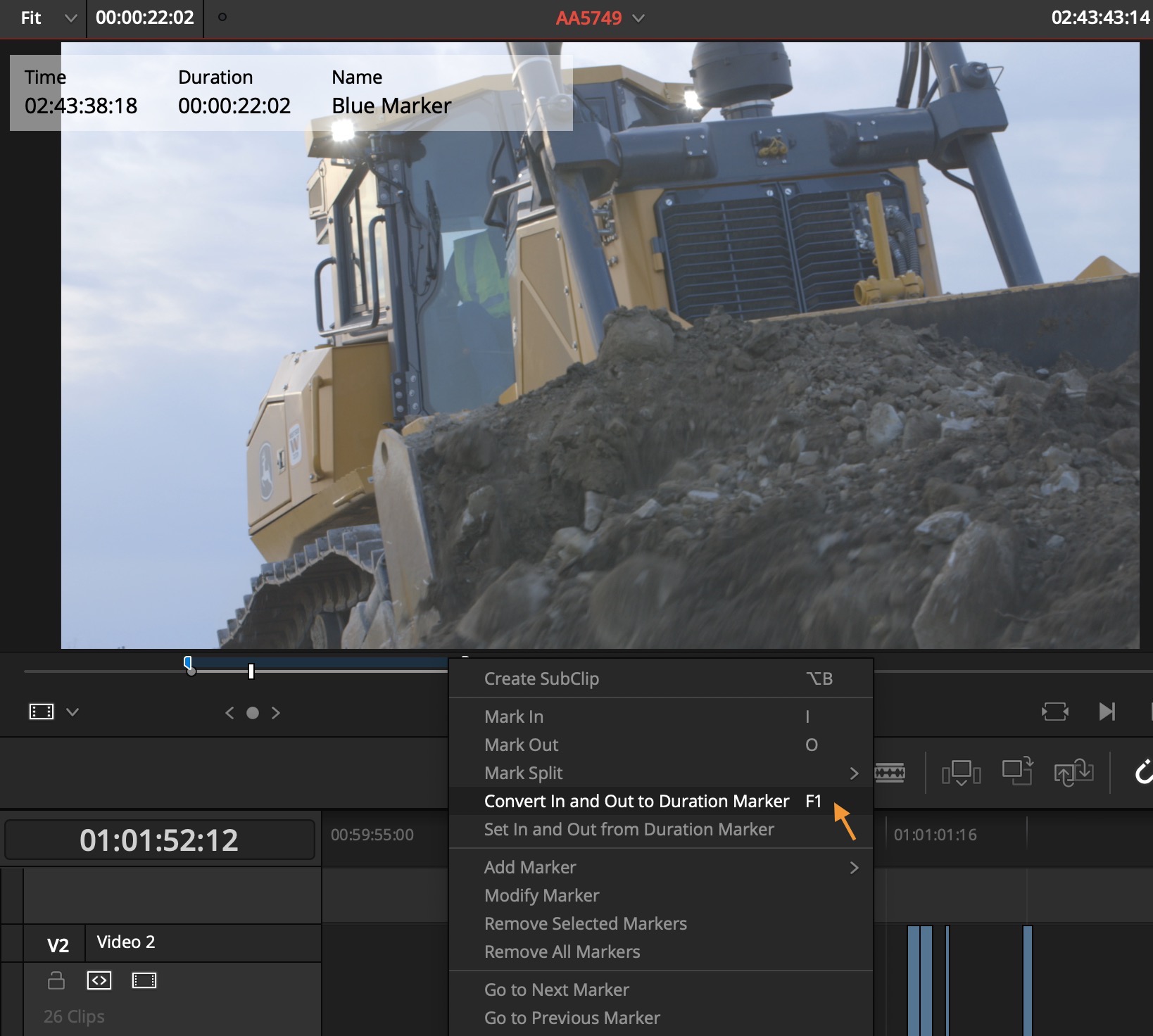 DaVinci Resolve marker duration