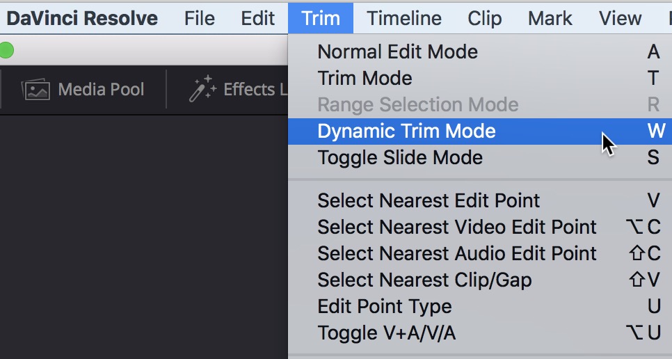 DaVinci Resolve dynamic trim mode