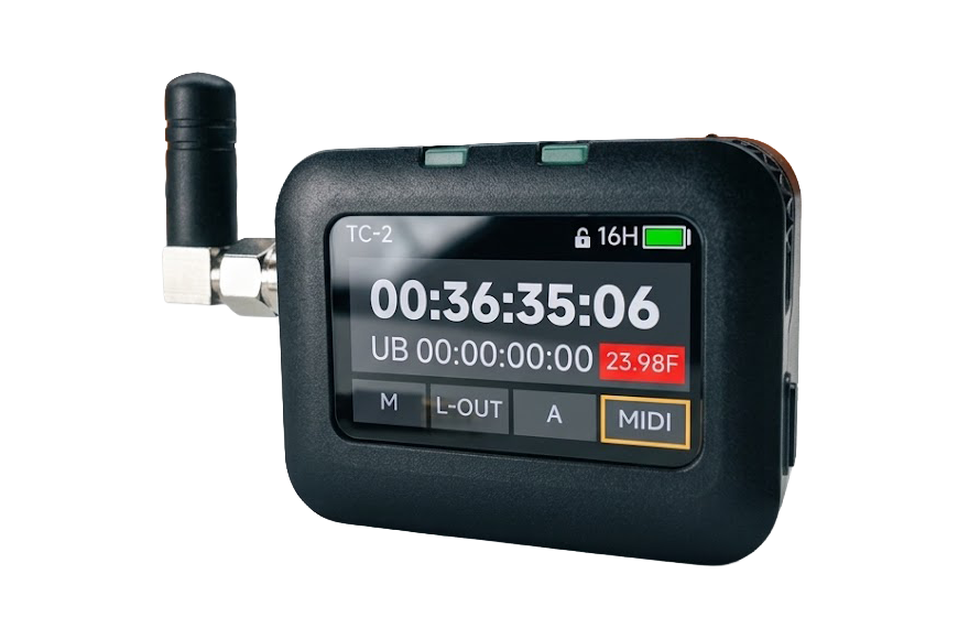 Deity TC-2 timecode box display and antenna