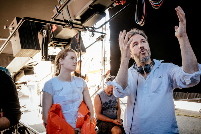 (L-R) Amy Adams and director, Denis Villeneuve on the set of the film ARRIVAL by Paramount Pictures