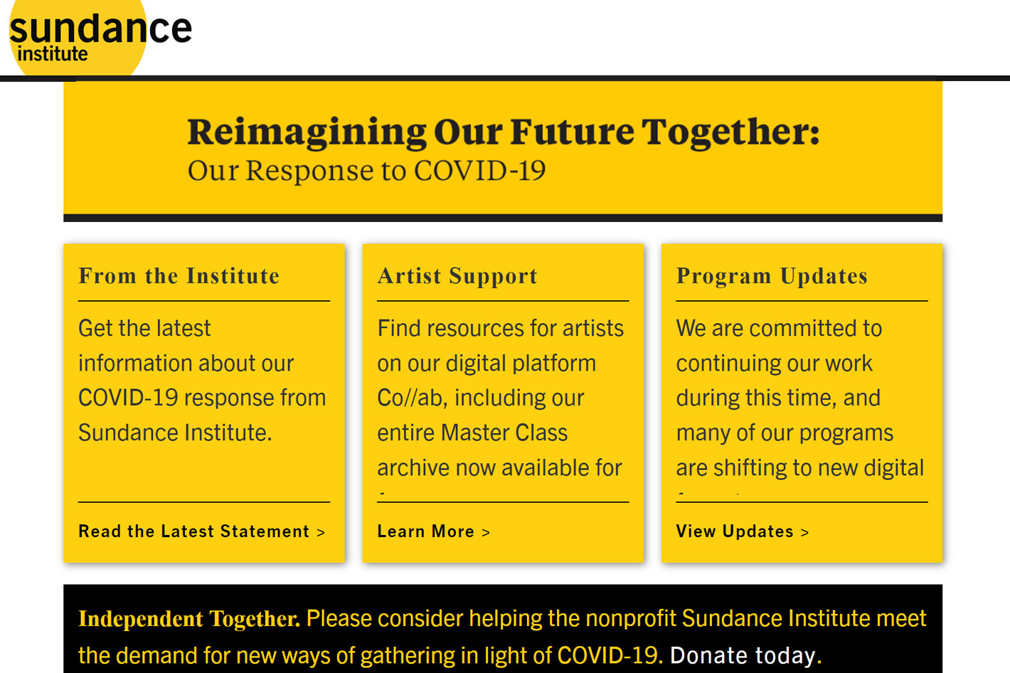 Sundance Institute: $1 million in emergency relief for artists and organizations