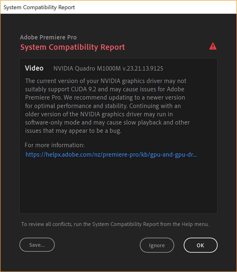 Adobe Premiere Pro system compatibility report