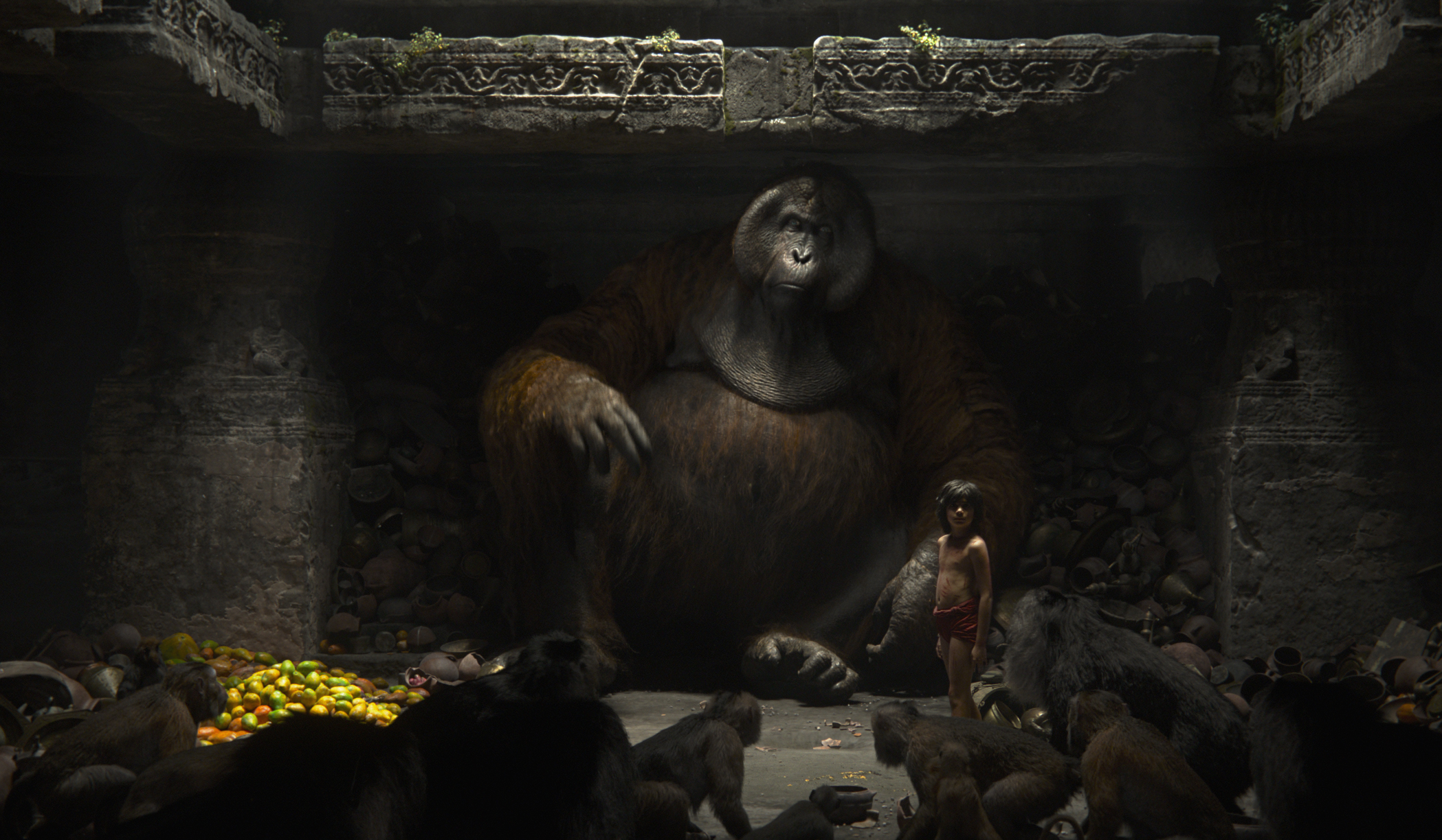 THE JUNGLE BOOK - (L-R) KING LOUIE and MOWGLI. ©2016 Disney Enterprises, Inc. All Rights Reserved.