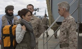 Left to right: Christopher Abbott plays Fahim Ahmadzai, Tina Fey plays Kim Baker and Billy Bob Thornton plays General Hollanek in Whiskey Tango Foxtrot from Paramount Pictures and Broadway Video/Little Stranger Productions.