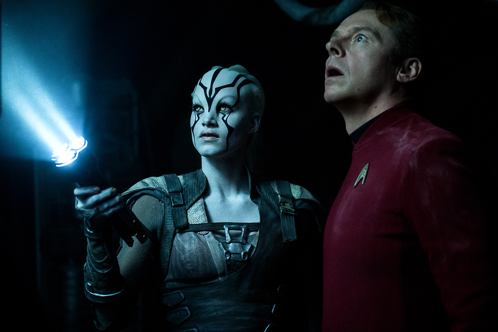 Left to right: Sofia Boutella plays Jaylah and Simon Pegg plays Scotty in Star Trek Beyond from Paramount Pictures, Skydance, Bad Robot, Sneaky Shark and Perfect Storm Entertainment