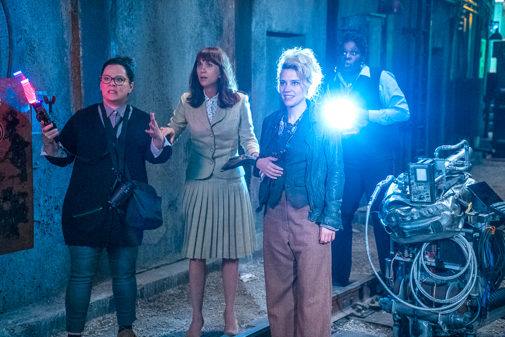 Abby (Melissa McCarthy), Erin (Kristen Wiig), Holtzmann (Kate McKinnon) and Patty (Leslie Jones) in Columbia Pictures' GHOSTBUSTERS.