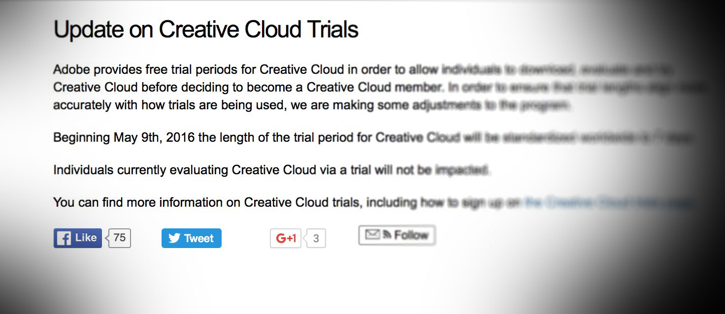 Adobe drastically reduces the trial period of the Creative Cloud suite 5