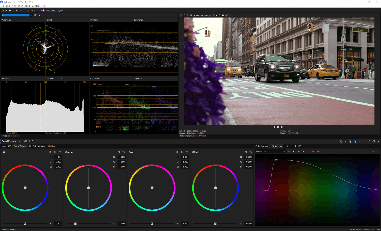 VEGAS Pro 20: new color correction features directly on the timeline