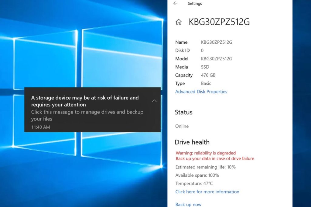 Windows 10 will monitor your NVMe SSDs health