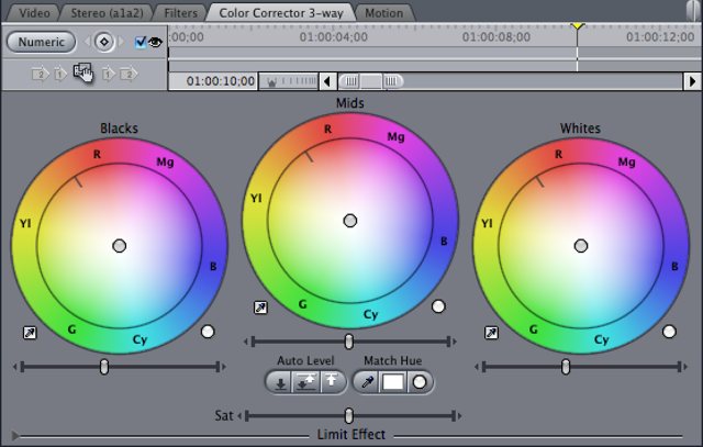 Final Cut Pro Classic's 3-way corrector